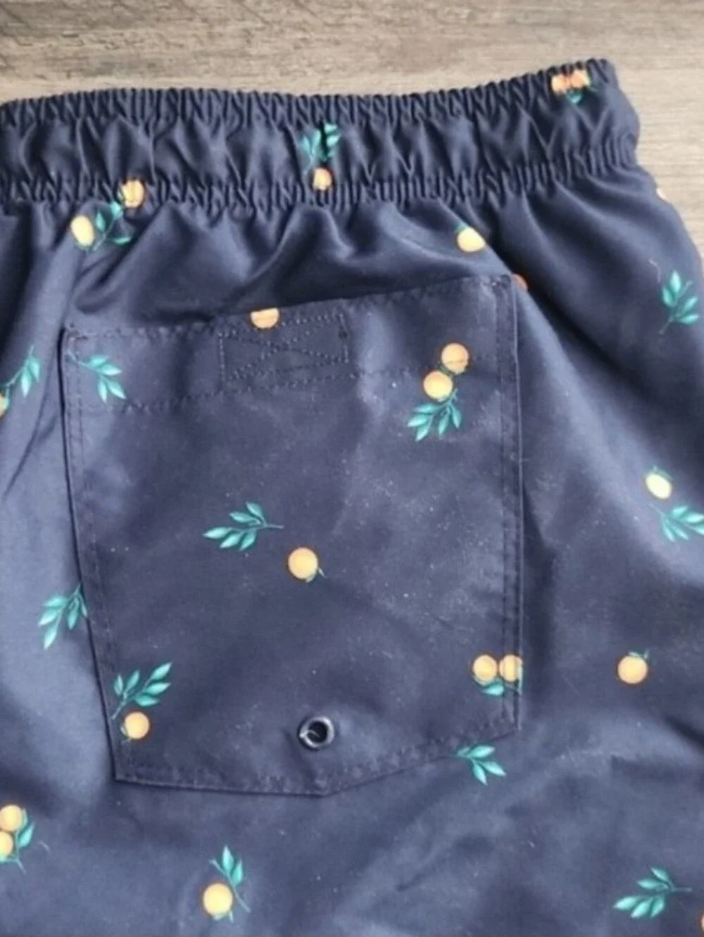 Mens Size Large Old Navy Navy Swim Trunks with Orange Print